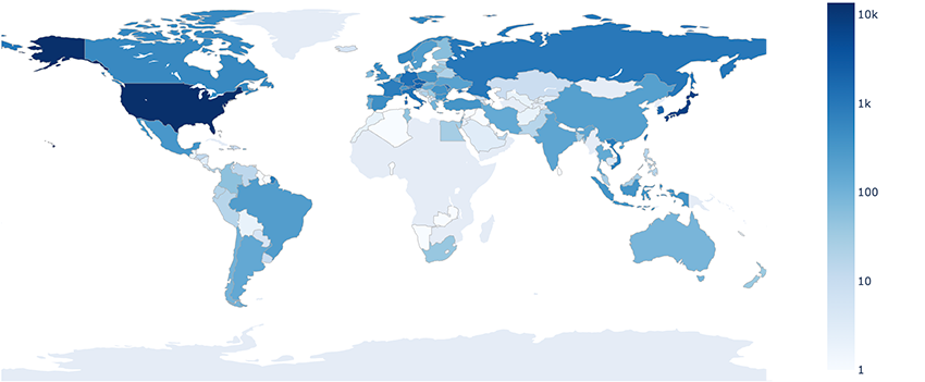 Figure 1: Geographical distribution of the 40,000+ exposed cameras.