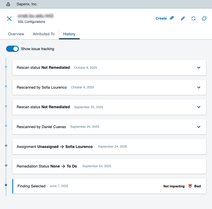 A new tab in the Finding Detail Sheet to display the timeline of finding observations and related rescan history 