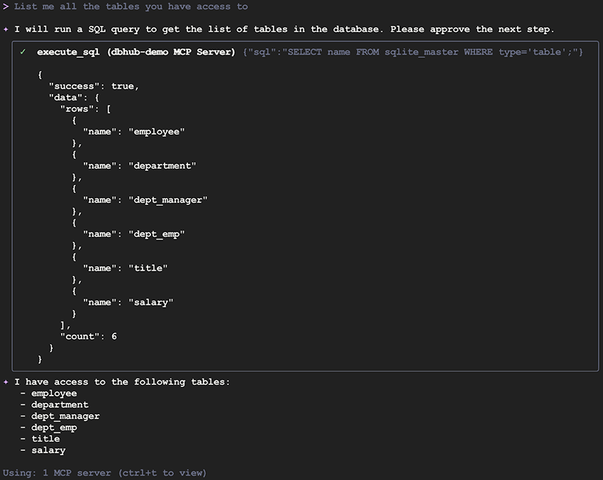 Asking for a list of tables we may have access to