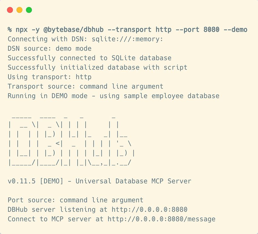 Firing up our demo DBHub MCP server