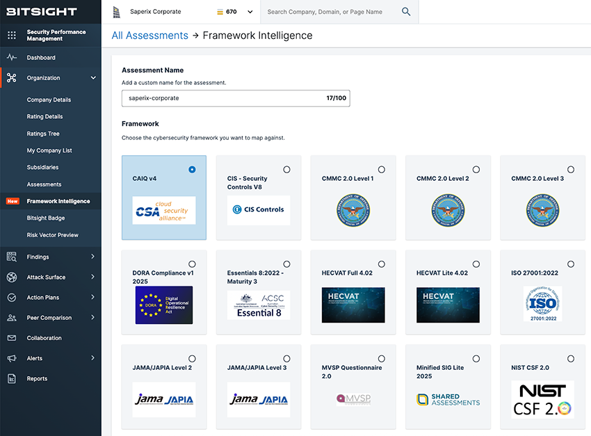 framework intelligence dashboard screenshot
