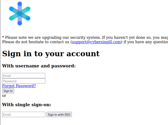 Figure 7. A phishing page impersonating Cybersixgill, a Bitsight company, that we created with EvilPhish.