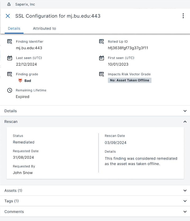 how ratings are impacted if asset is taken offline